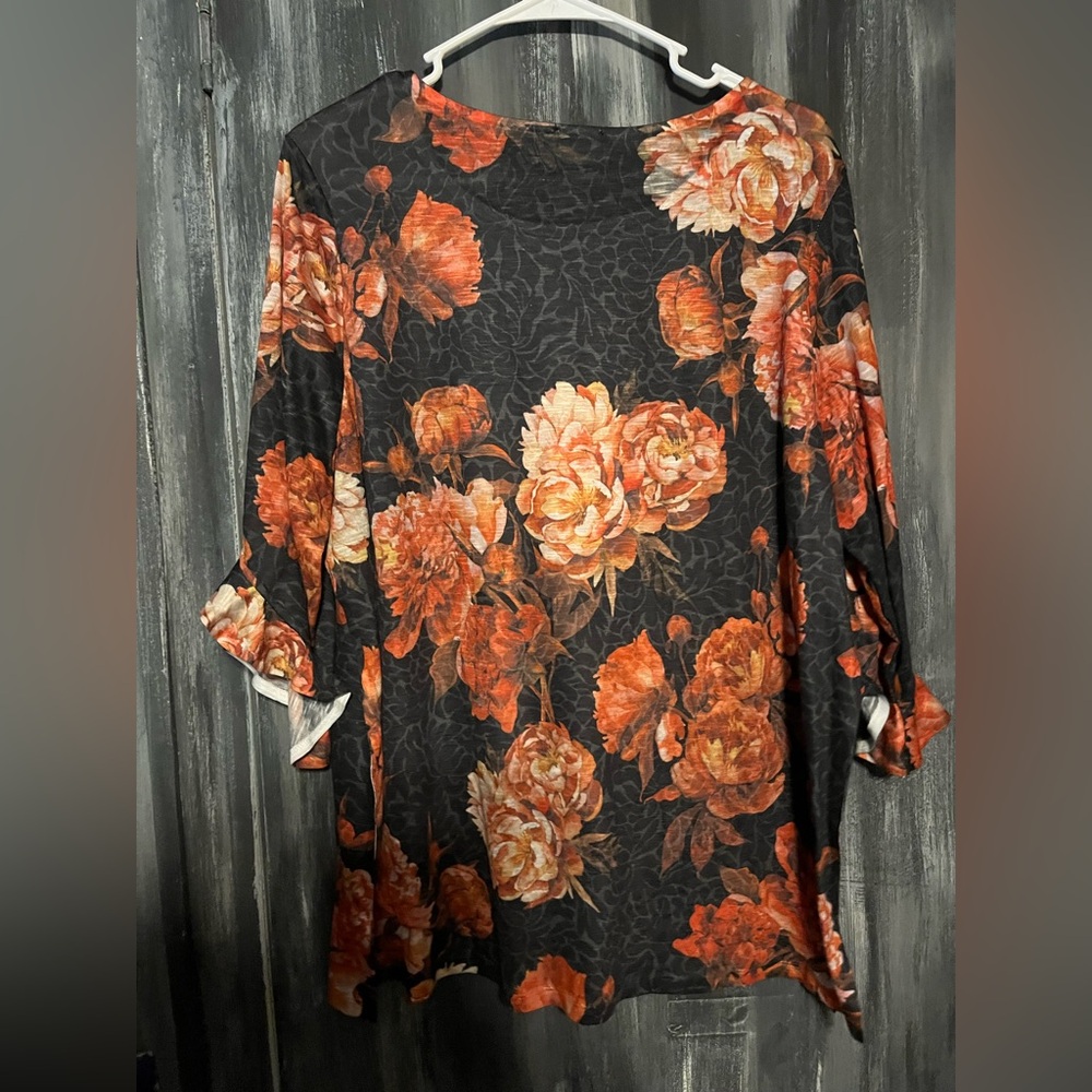 Time and Tru Black and Orange Floral Blouse - Picture 5 of 5